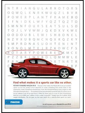2007 Mazda RX8 RX-8 Sports Car Vintage Print Ad Search a Word Rotary Wall Art